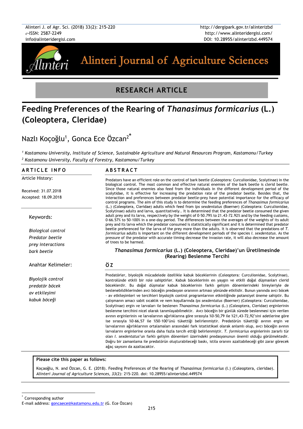 Feeding Preferences of the Rearing of Thanasimus Formicarius (L.) (Coleoptera, Cleridae)