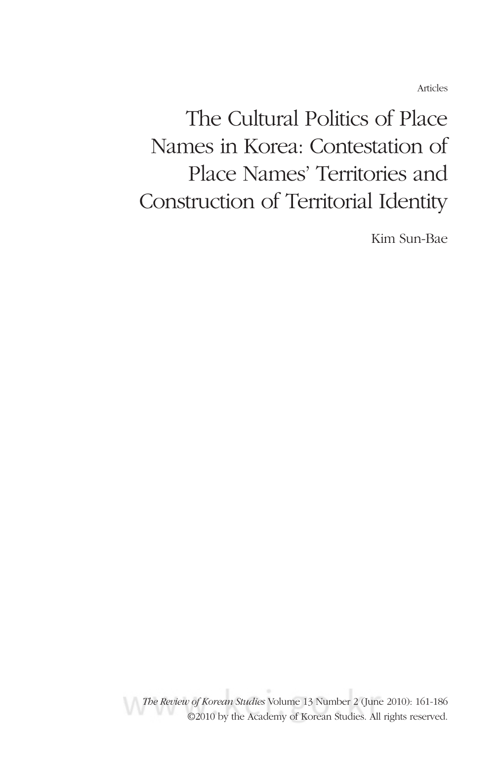 The Cultural Politics of Place Names in Korea: Contestation of Place Names’ Territories and Construction of Territorial Identity