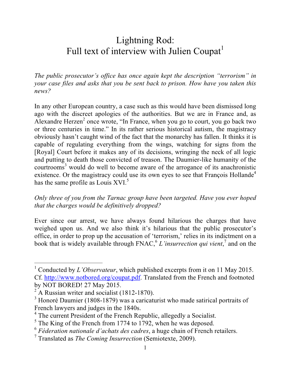 Full Text of Interview with Julien Coupat1