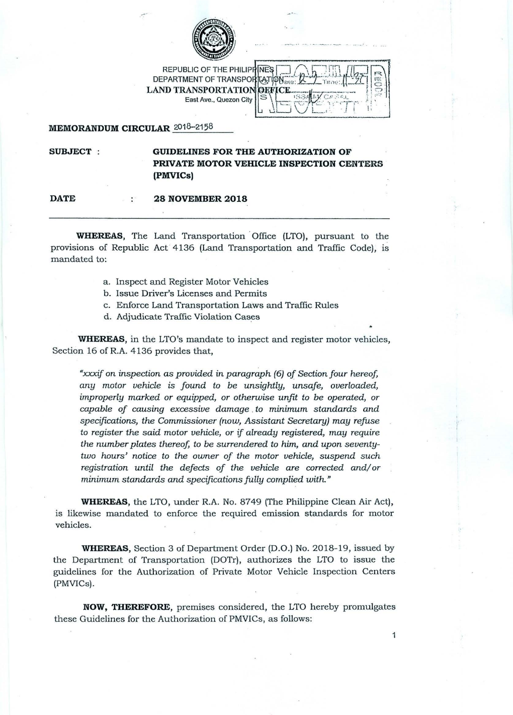 Memorandum Circular No. 2018-2158