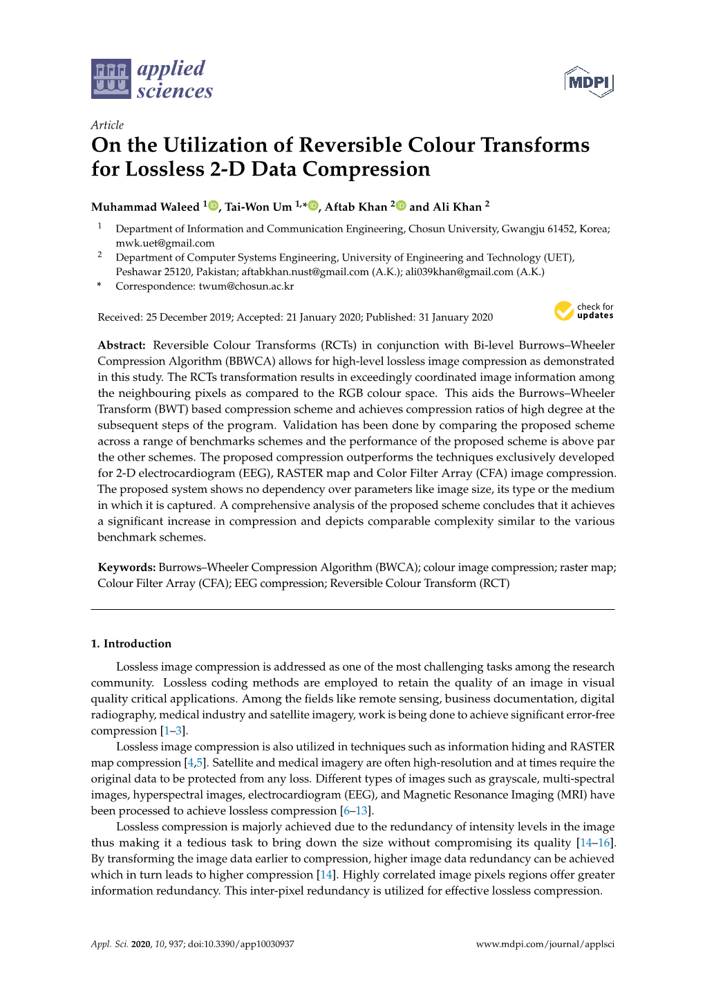 On the Utilization of Reversible Colour Transforms for Lossless 2-D Data Compression