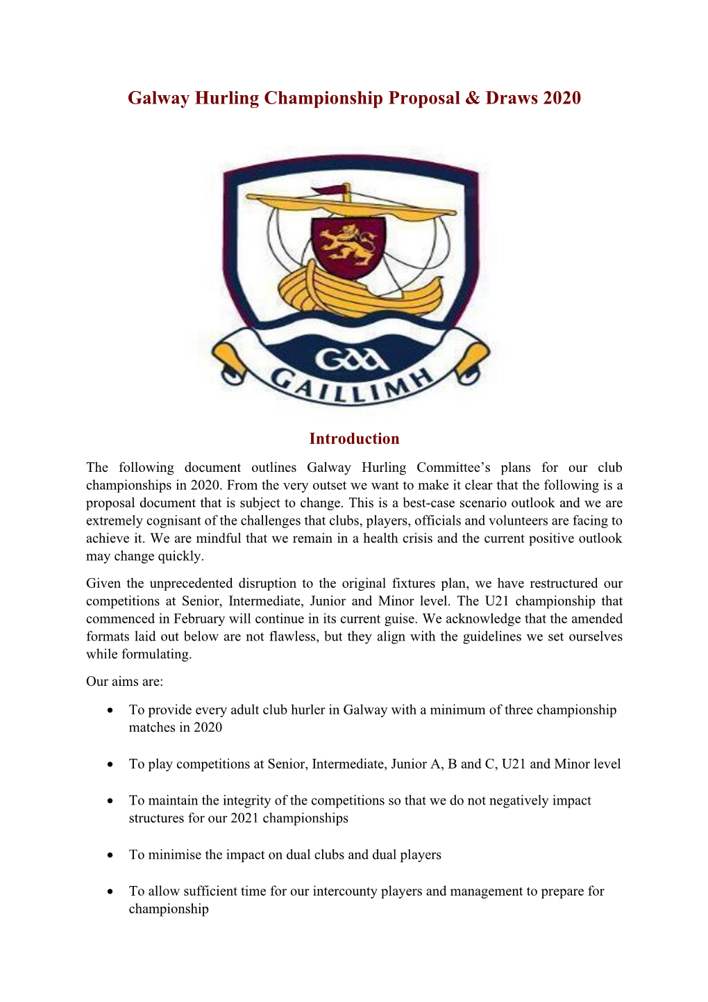 Galway Hurling Championship Proposal & Draws