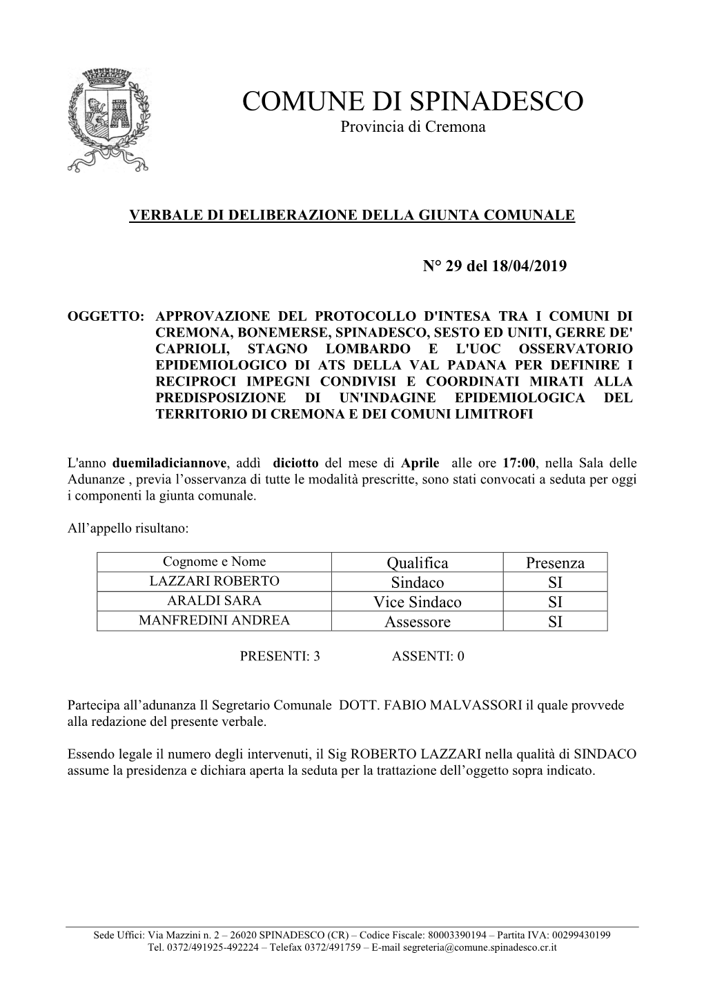 COMUNE DI SPINADESCO Provincia Di Cremona