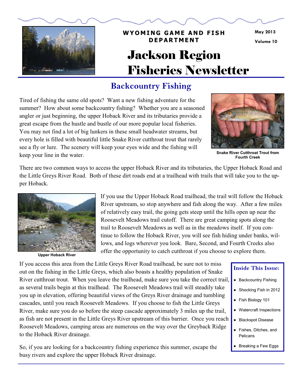 Jackson Region Fisheries Newsletter Backcountry Fishing