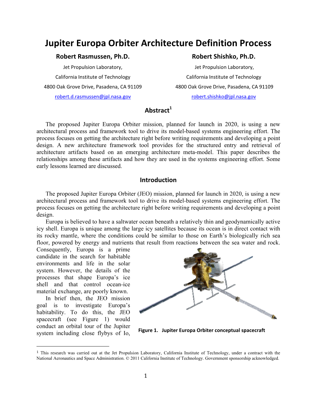Jupiter Europa Orbiter Architecture Definition Process Robert Rasmussen, Ph.D