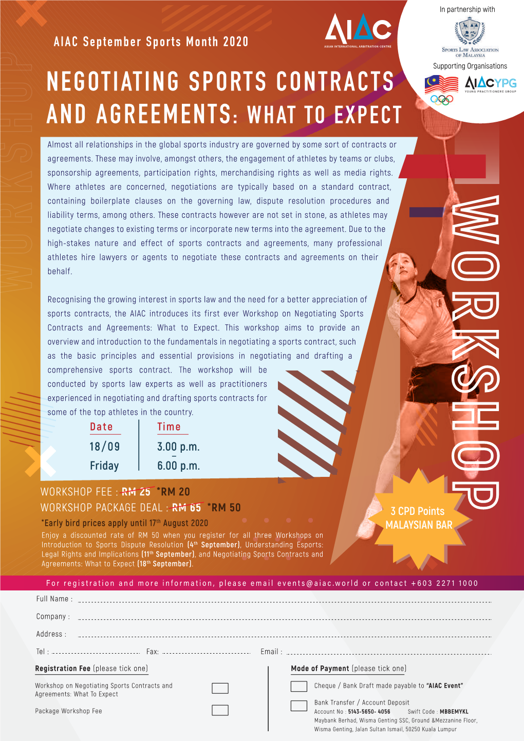 Workshop Negotiating Sports Contracts and Agreements(Early Bird)