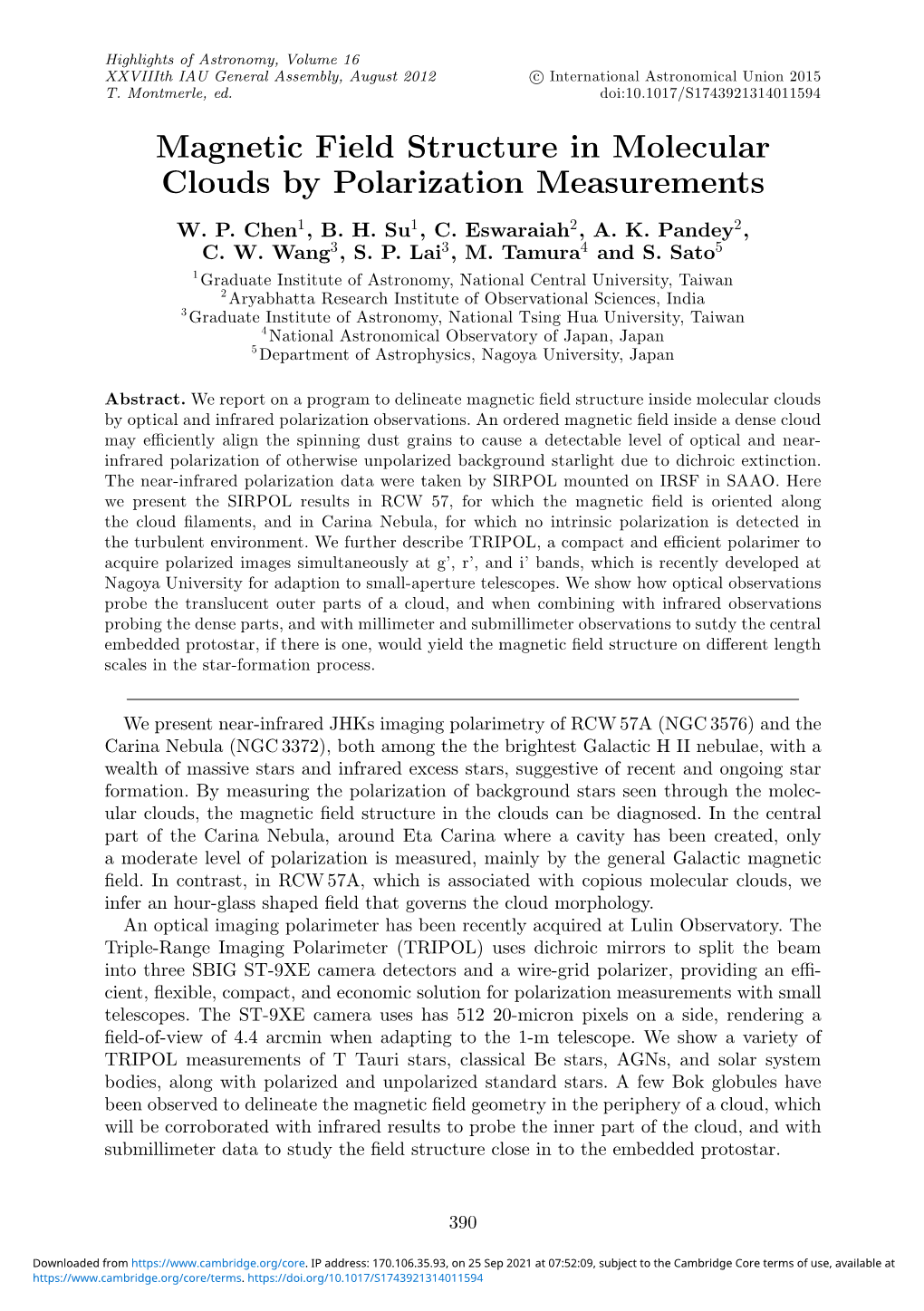 Magnetic Field Structure in Molecular Clouds by Polarization Measurements