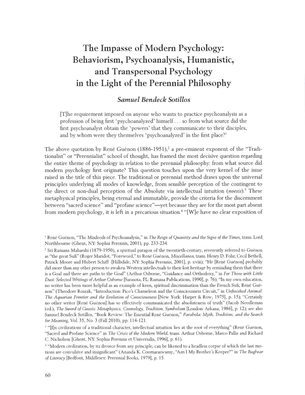 The Impasse of Modern Psychology: Behaviorism, Psychoanalysis, Humanistic, and Transpersonal Psychology in the Light of the Perennial Philosophy