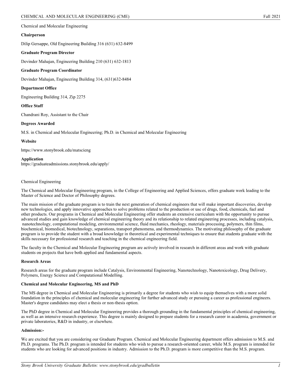 (CME) Fall 2021 Chemical and Molecular Engineering Chairperson