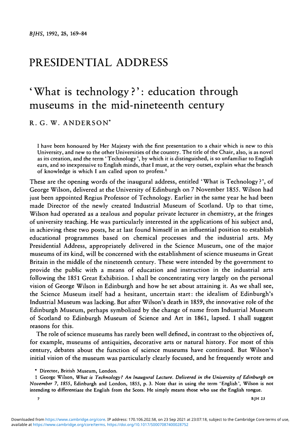 'What Is Technology?': Education Through Museums in the Mid