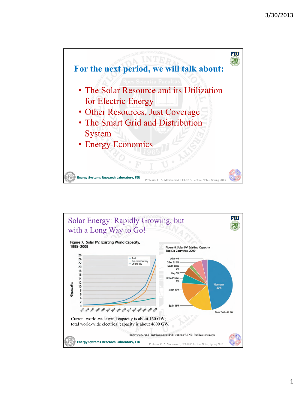 The Solar Resource and Its Utilization for Electric Energy • Other Resources, Just Coverage • the Smart Grid and Distribution System • Energy Economics