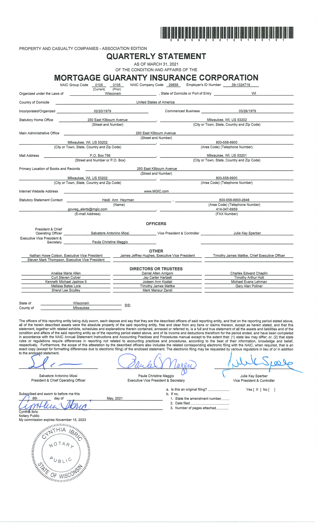 MGIC Quarterly Statement