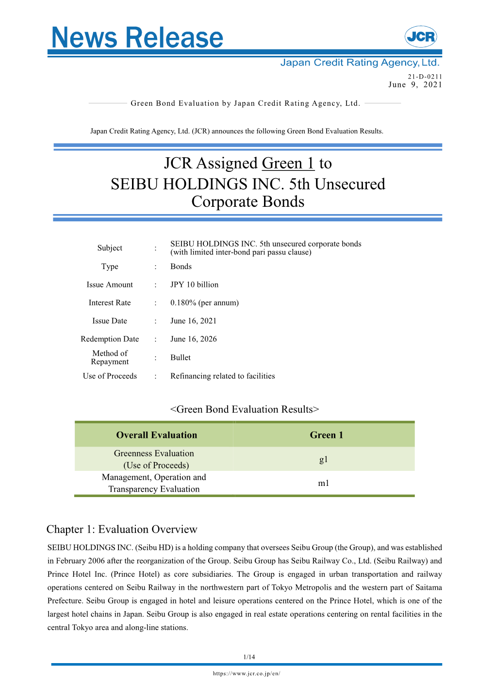 To 5Th Series Unsecured Straight Bond Issued by SEIBU HOLDINGS