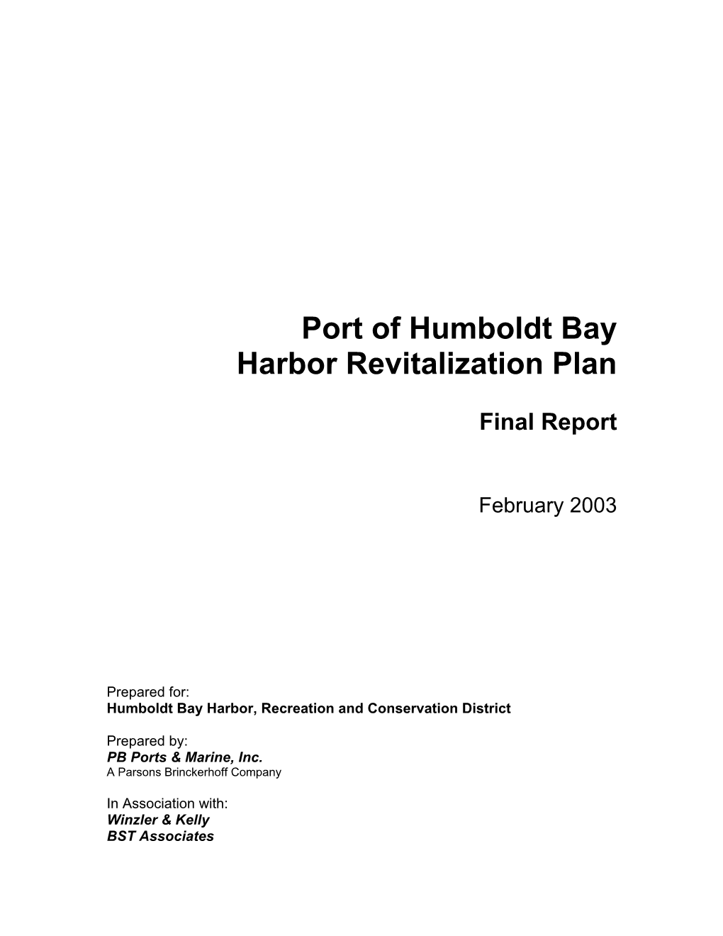 Port of Humboldt Bay Harbor Revitalization Plan, 2003