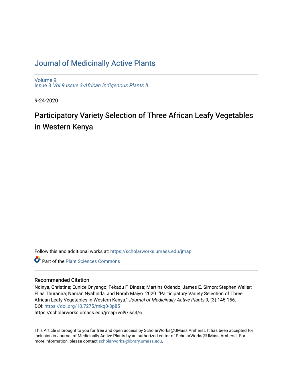 Participatory Variety Selection of Three African Leafy Vegetables in Western Kenya