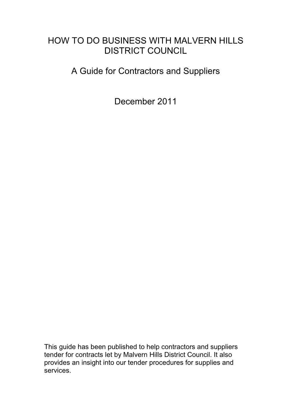 Pdf a Guide for Contractors and Suppliers