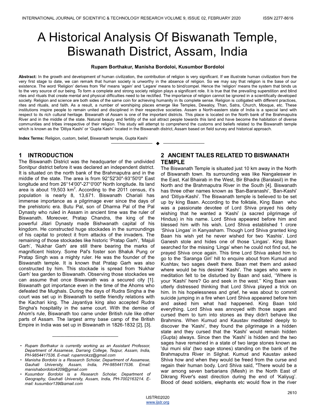 A Historical Analysis of Biswanath Temple, Biswanath District, Assam, India