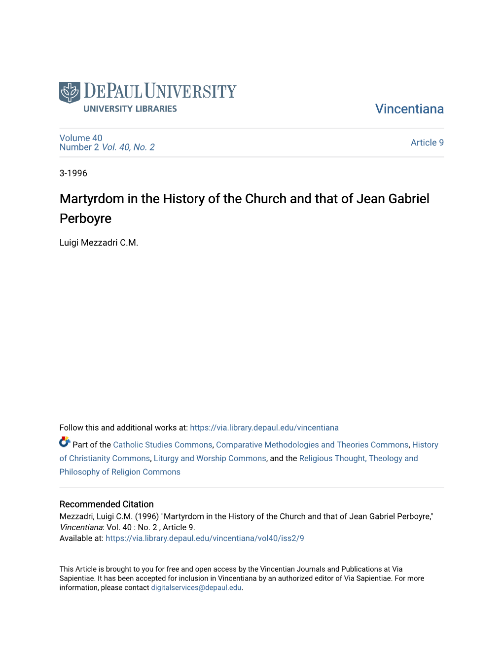 Martyrdom in the History of the Church and That of Jean Gabriel Perboyre