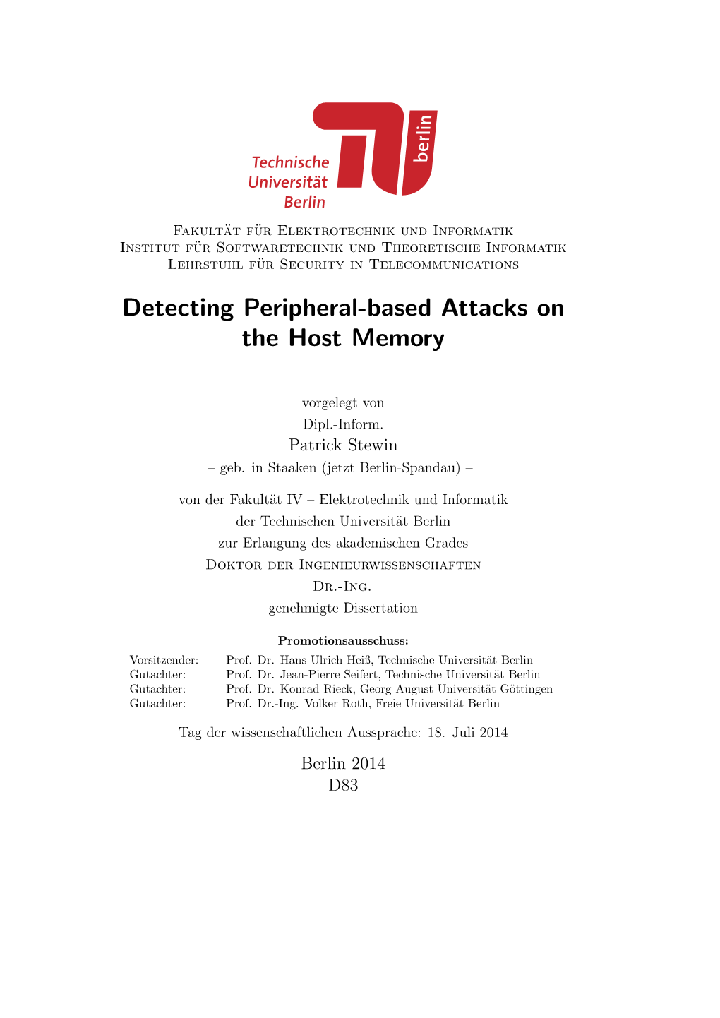 Detecting Peripheral-Based Attacks on the Host Memory