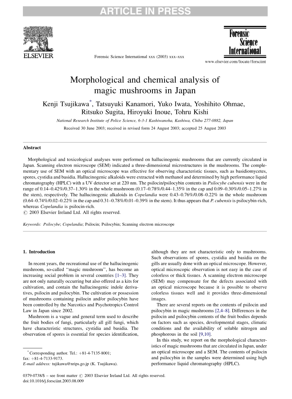 Morphological and Chemical Analysis of Magic Mushrooms in Japan