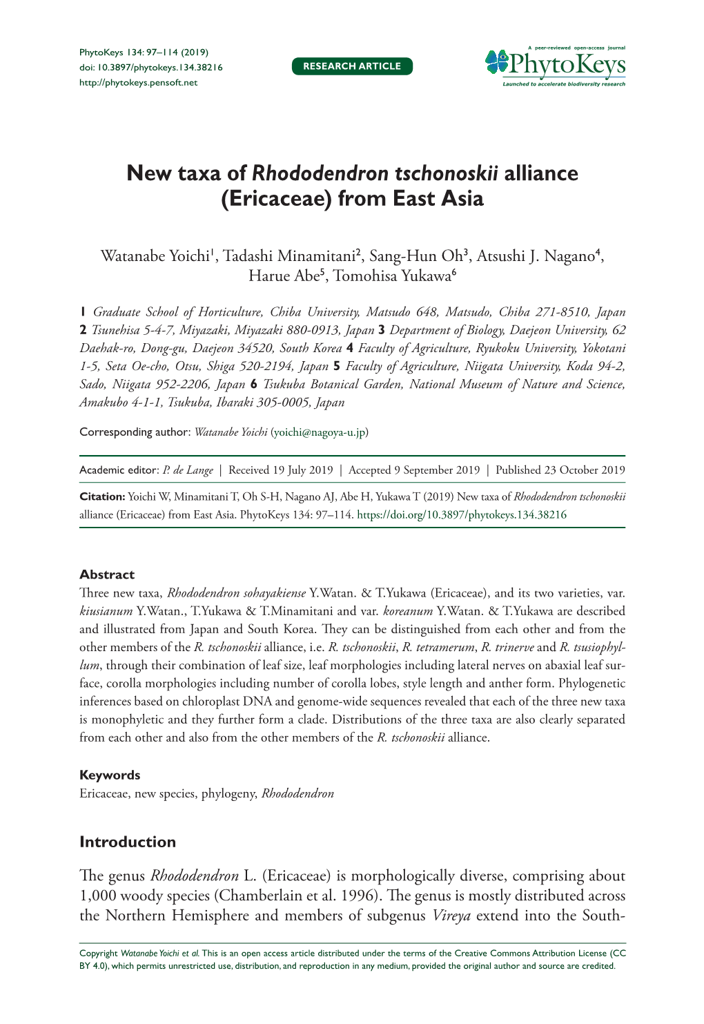 New Taxa of Rhododendron Tschonoskii