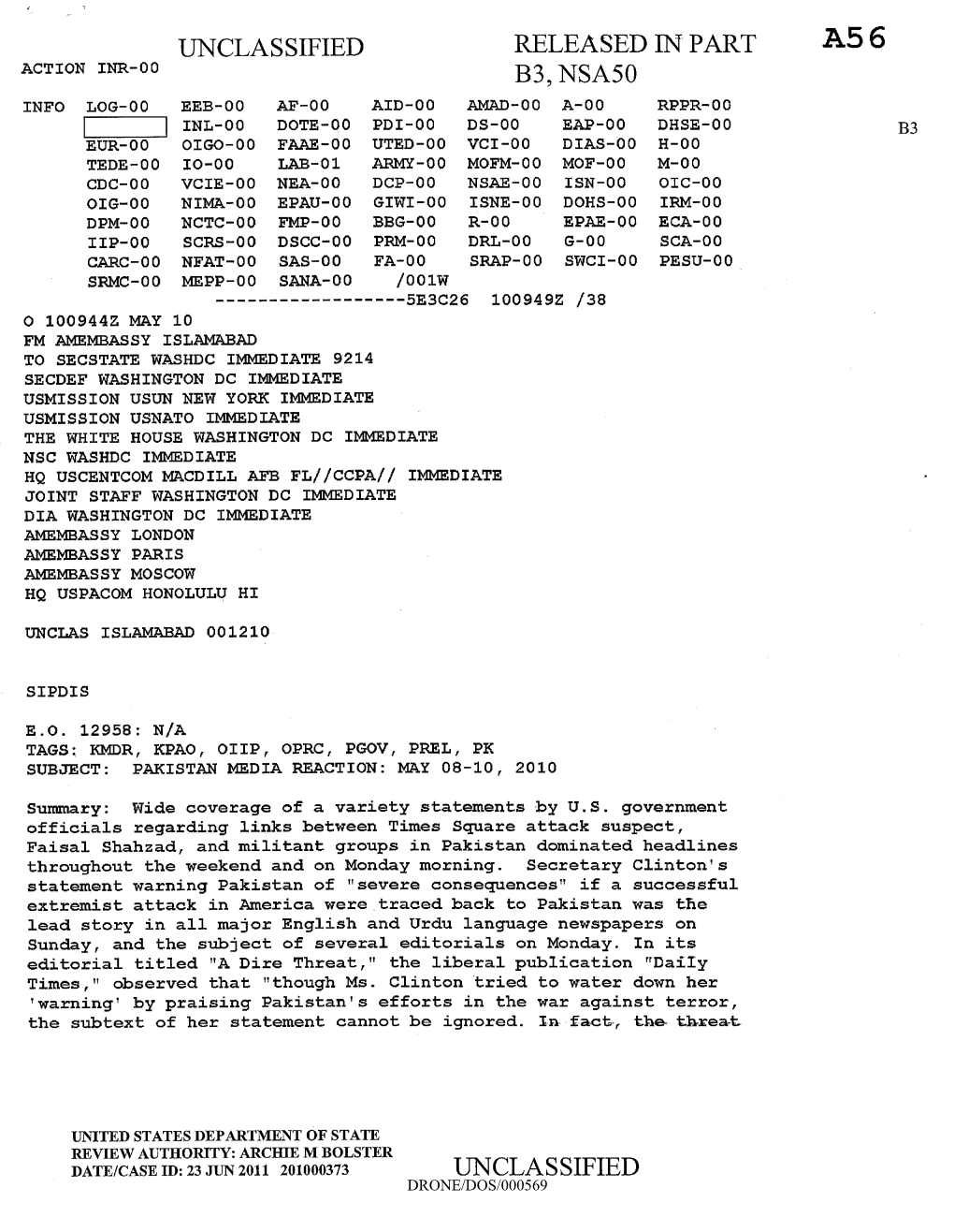 Unclassified Released in Part B3, Nsa50 Unclassified