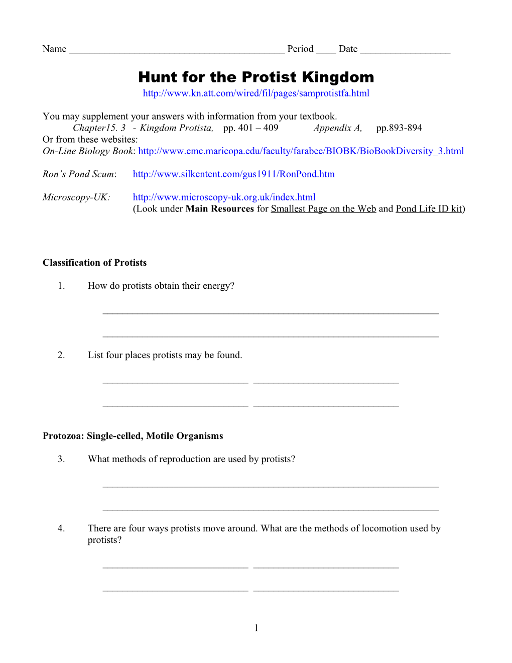 Kingdom Protista Web-Quest