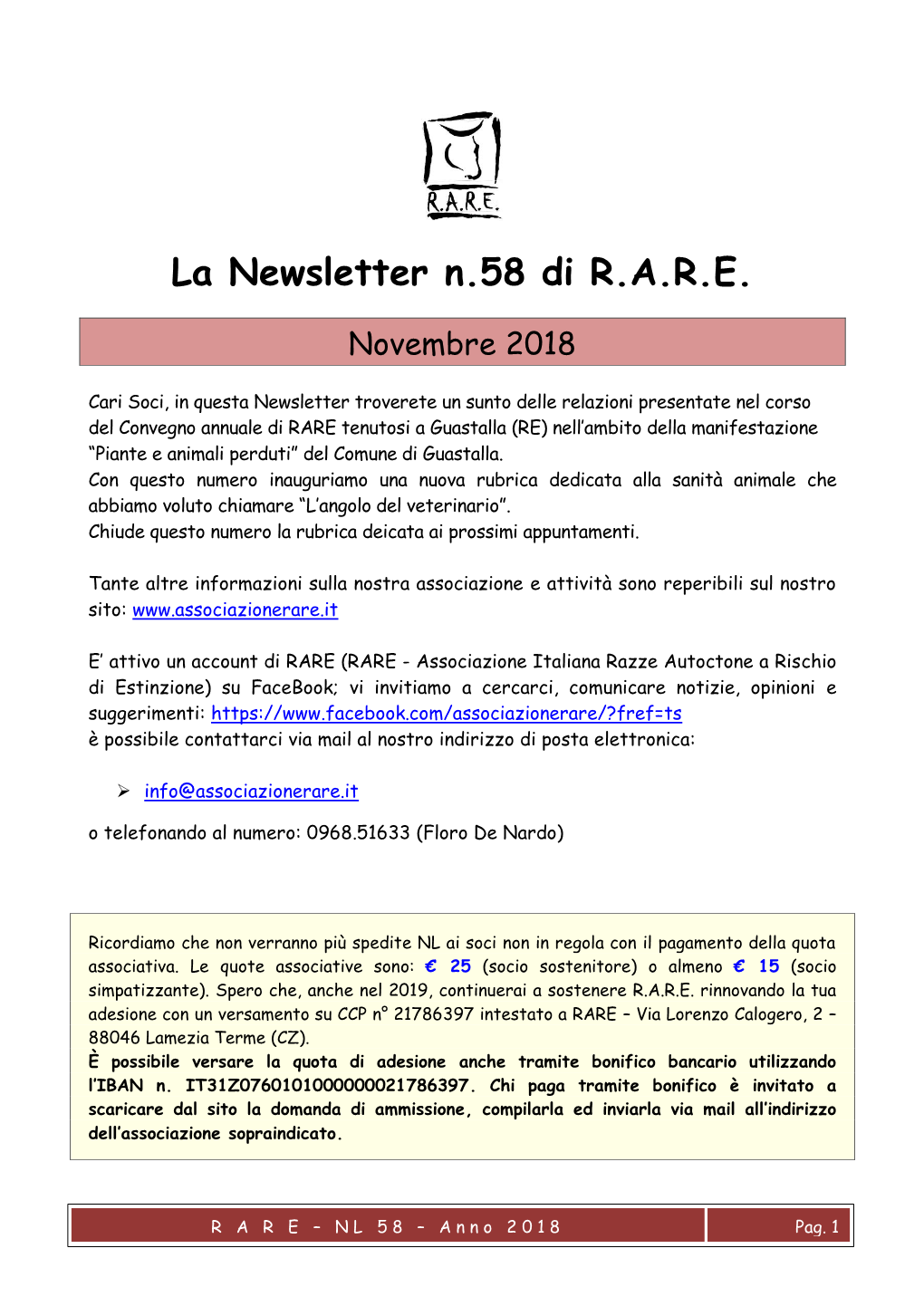 La Newsletter N.58 Di R.A.R.E