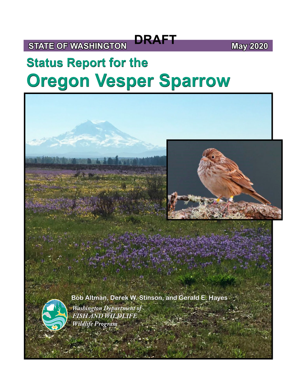 Draft Status Report for the Oregon Vesper Sparrow