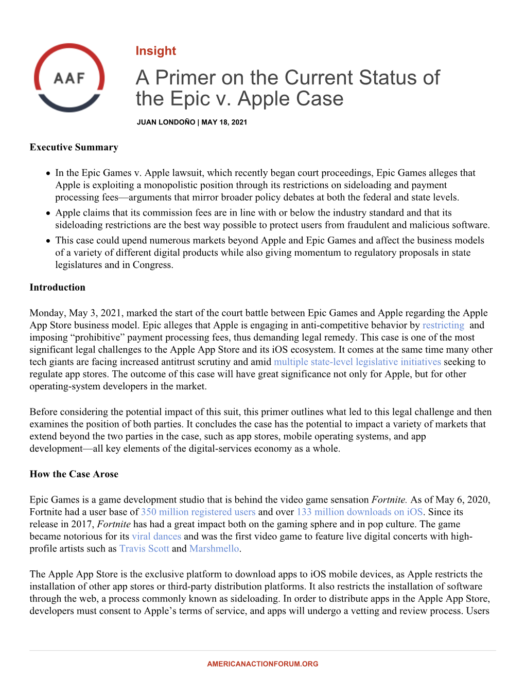 A Primer on the Current Status of the Epic V. Apple Case