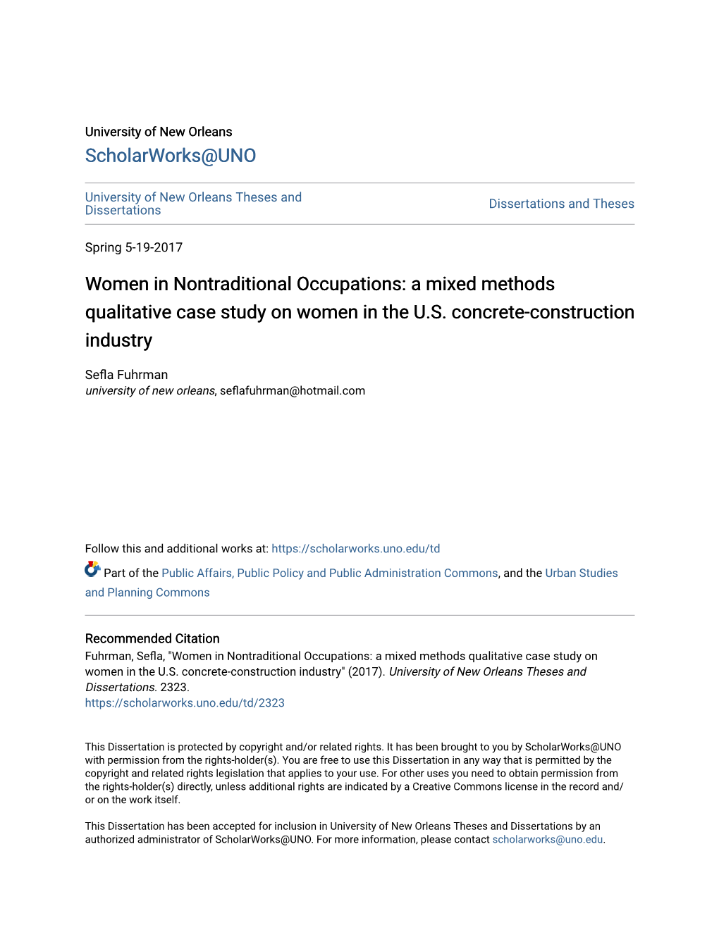 Women in Nontraditional Occupations: a Mixed Methods Qualitative Case Study on Women in the U.S. Concrete-Construction Industry