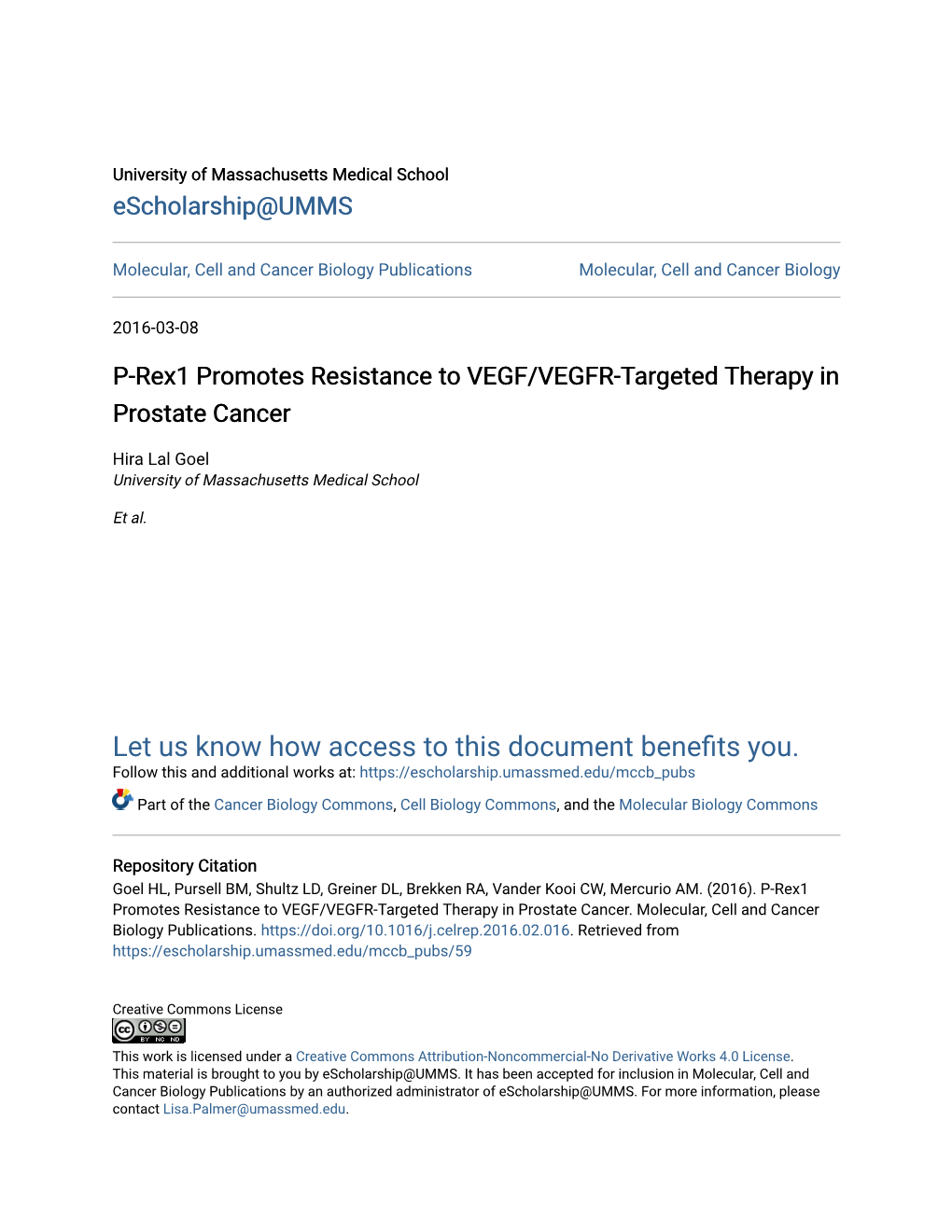 P-Rex1 Promotes Resistance to VEGF/VEGFR-Targeted Therapy in Prostate Cancer