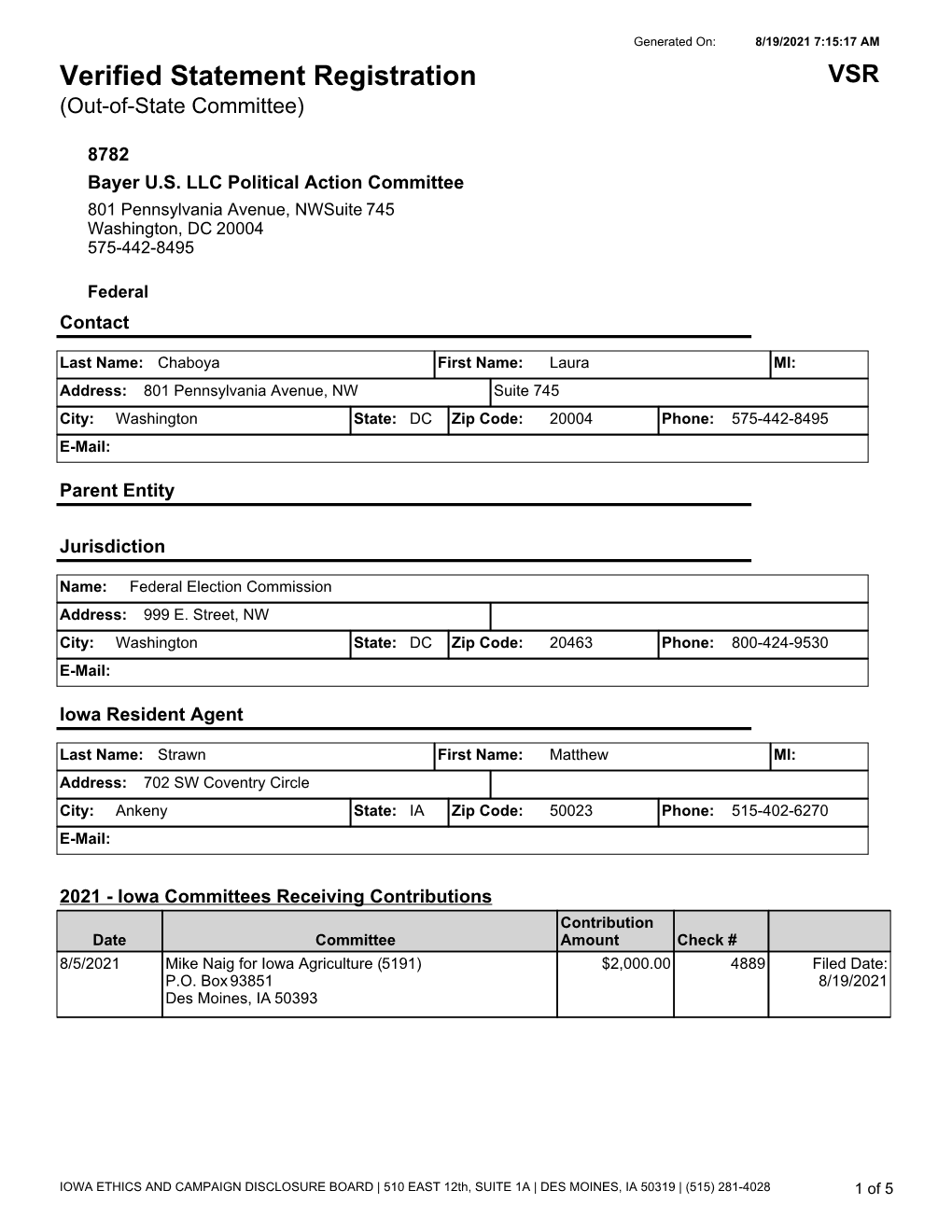 Verified Statement Registration VSR (Out-Of-State Committee)