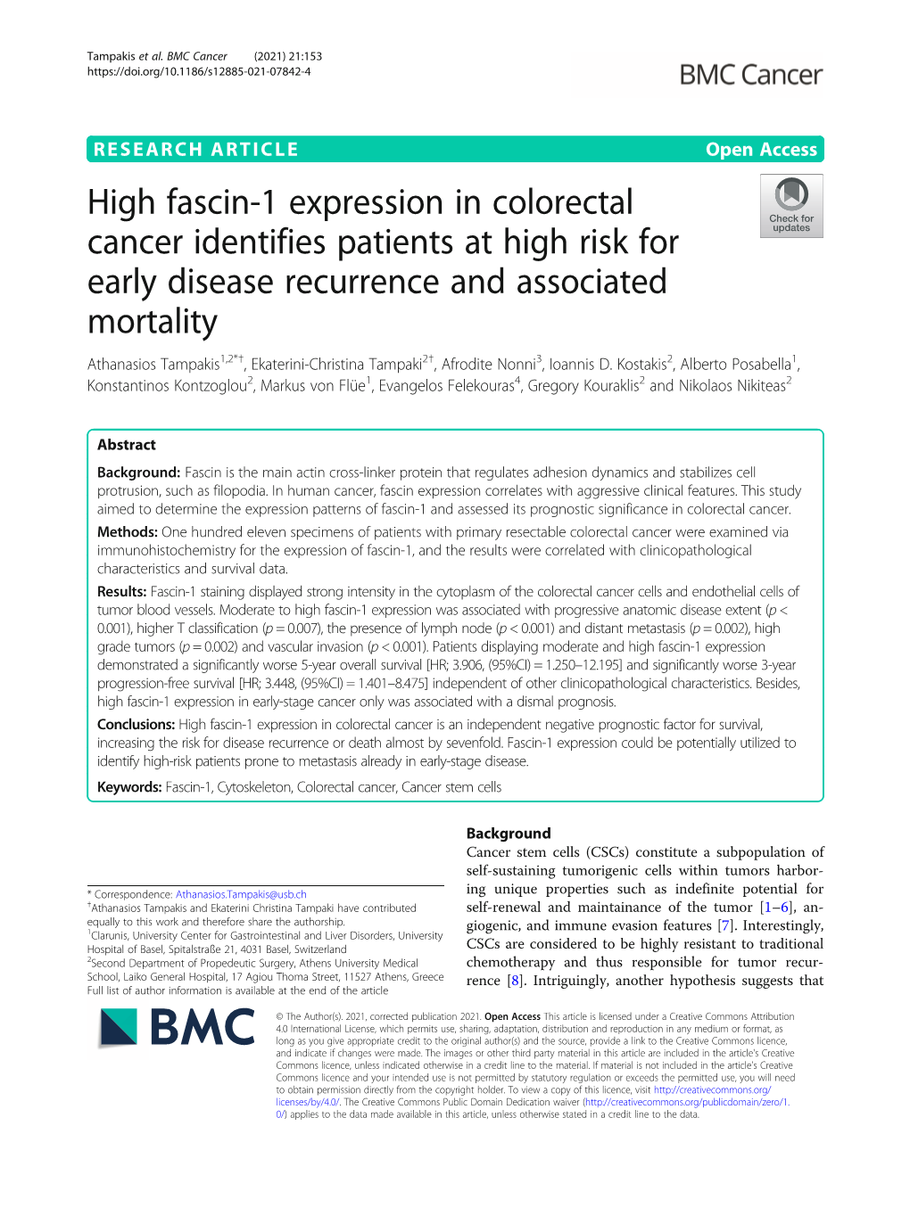 High Fascin-1 Expression in Colorectal Cancer Identifies Patients at High