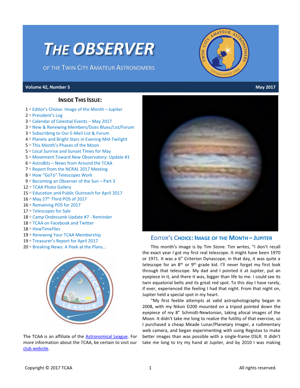 The Observer of the Twin City Amateur Astronomers