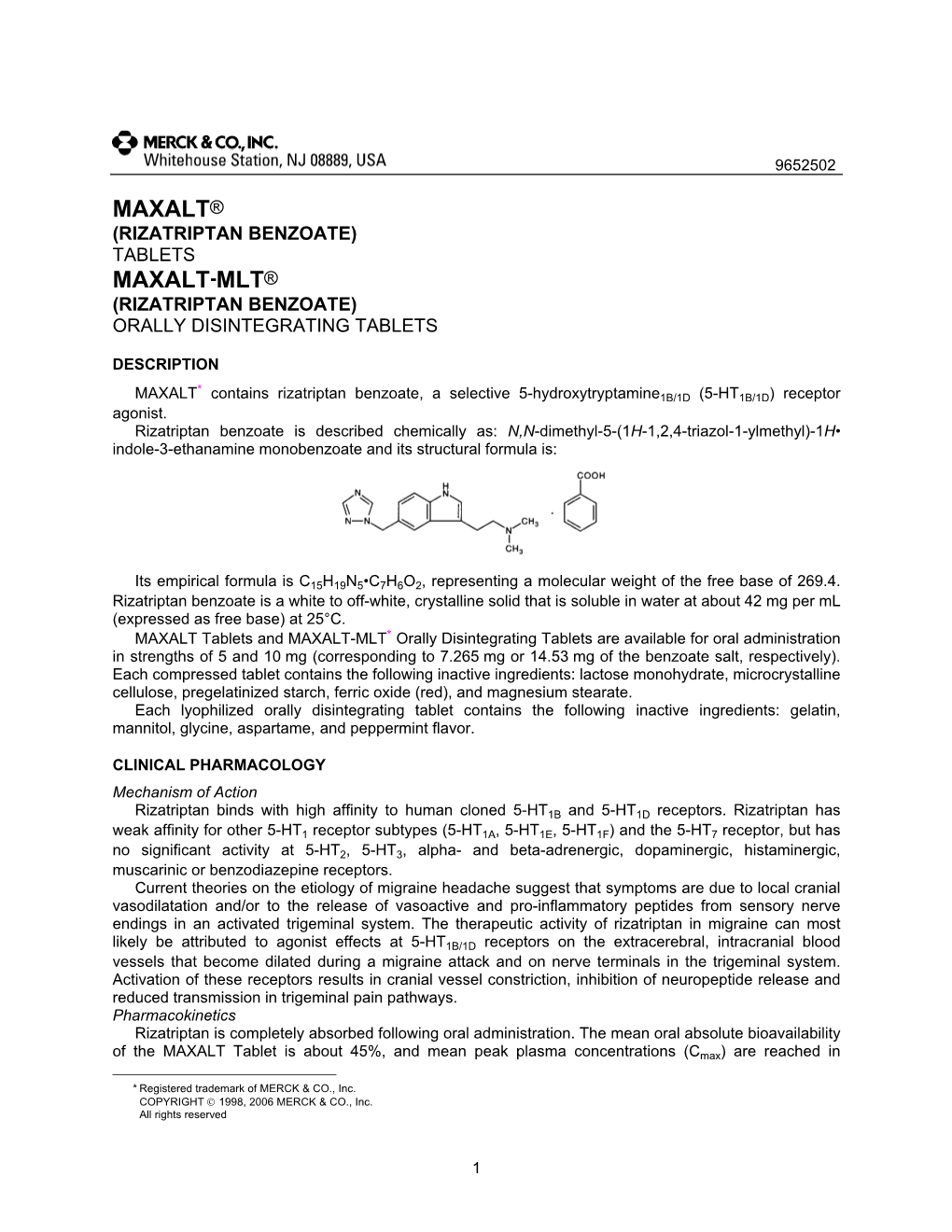 Maxalt (Rizatriptan Benzoate)