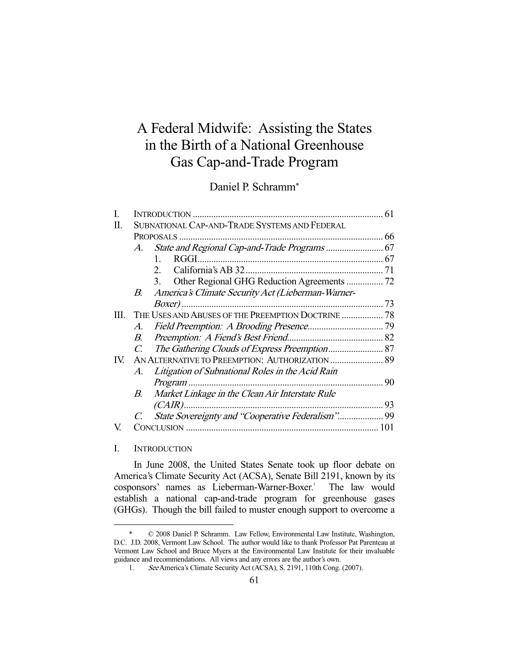 Assisting the States in the Birth of a National Greenhouse Gas Cap-And-Trade Program