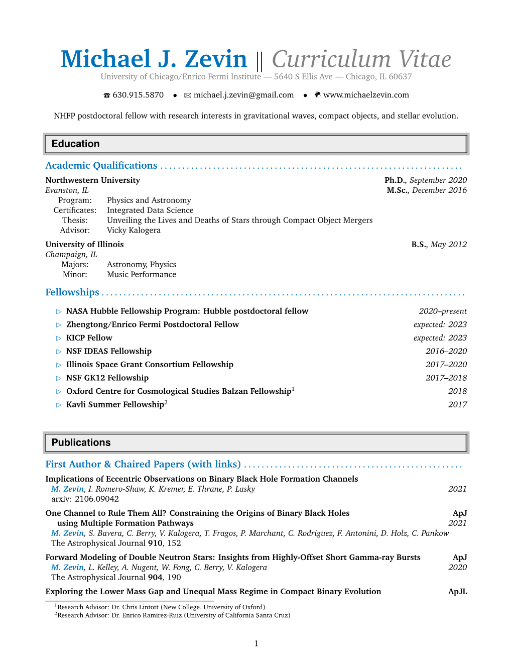 Michael J. Zevin Curriculum Vitae