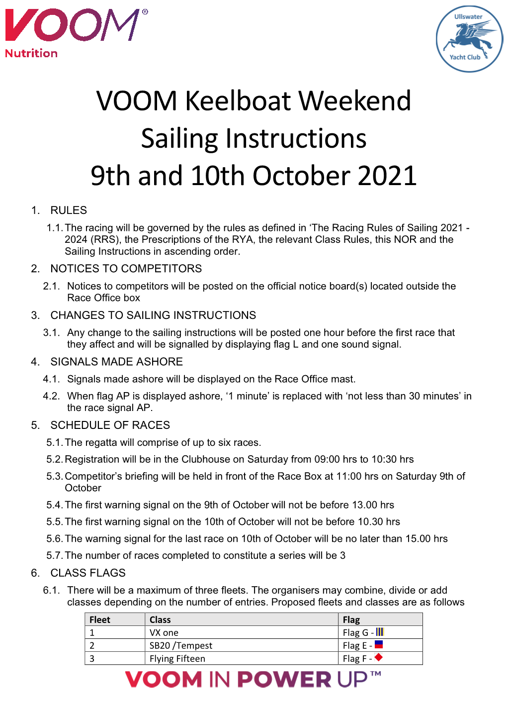 VOOM Keelboat Weekend Sailing Instructions 9Th and 10Th October 2021