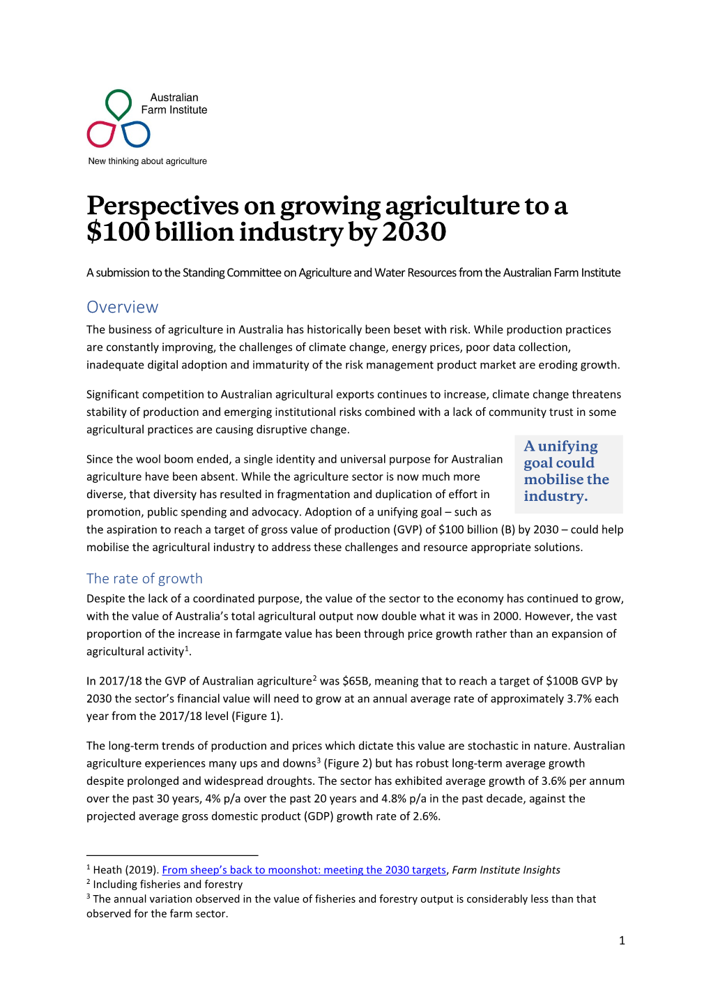 Perspectives on Growing Agriculture to a $100 Billion Industry by 2030