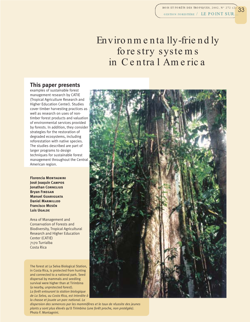 Environmentally-Friendly Forestry Systems in Central America