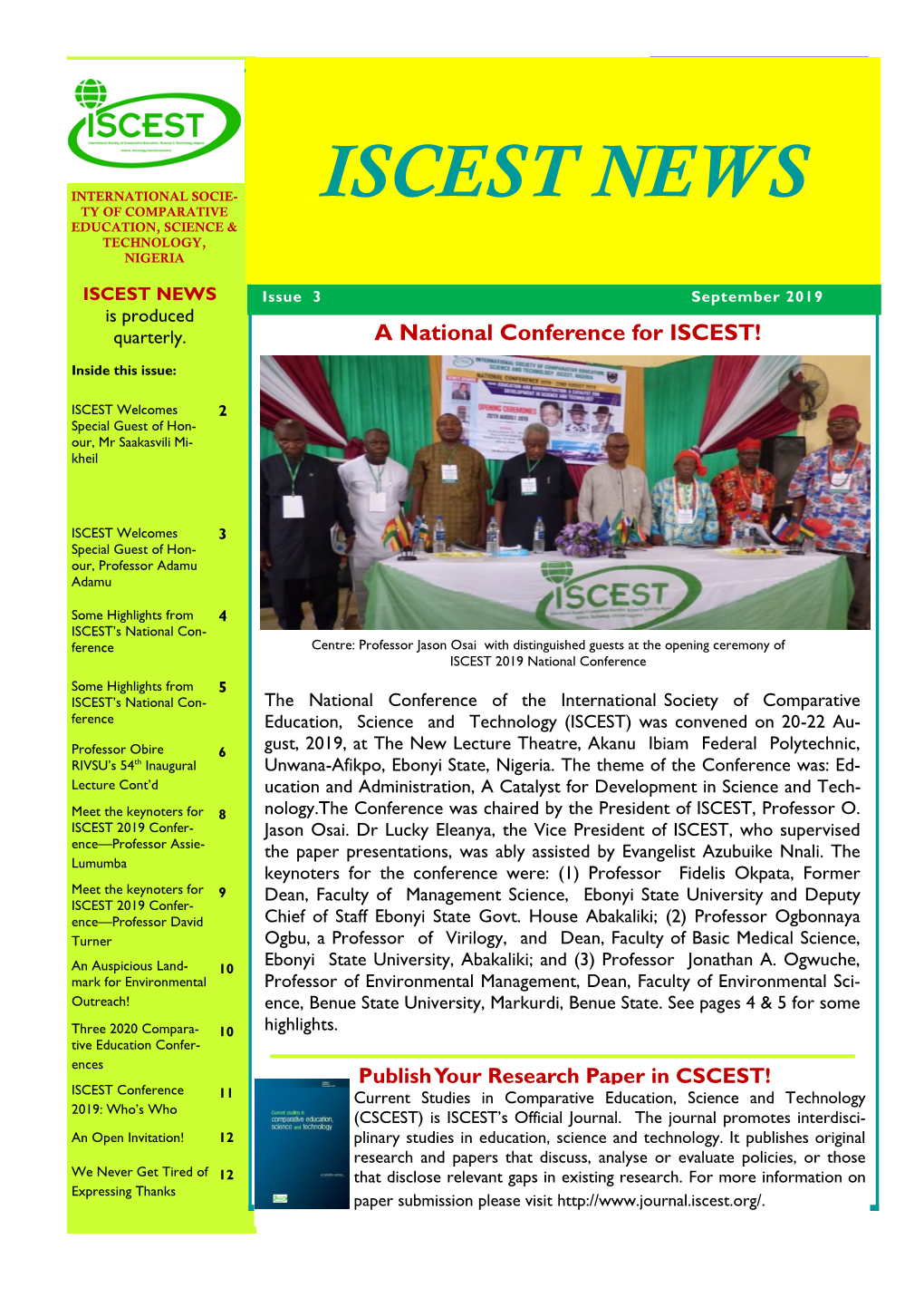 Iscest News Ty of Comparative Education, Science & Technology, Nigeria
