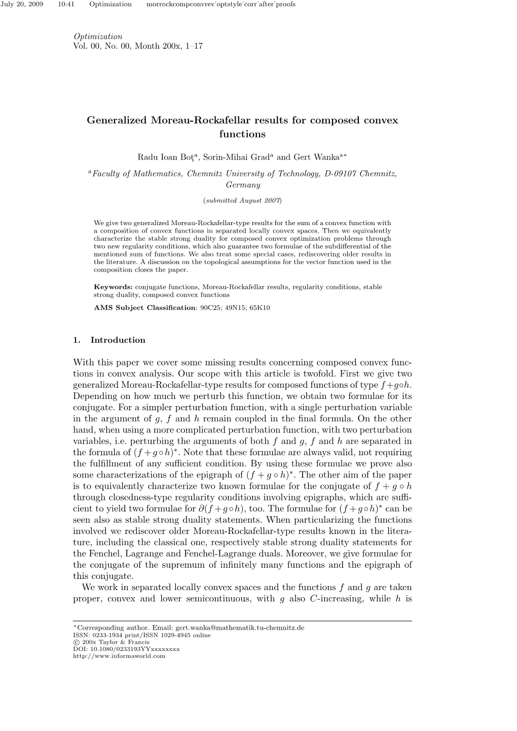 Generalized Moreau-Rockafellar Results for Composed Convex Functions