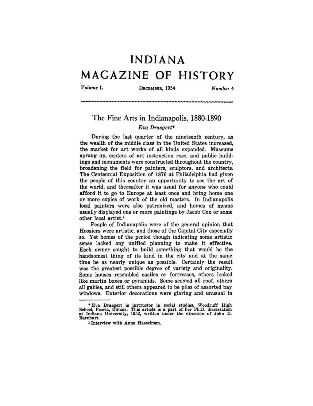 INDIANA MAGAZINE of HISTORY Volume L DECEMBER,1954 Number 4