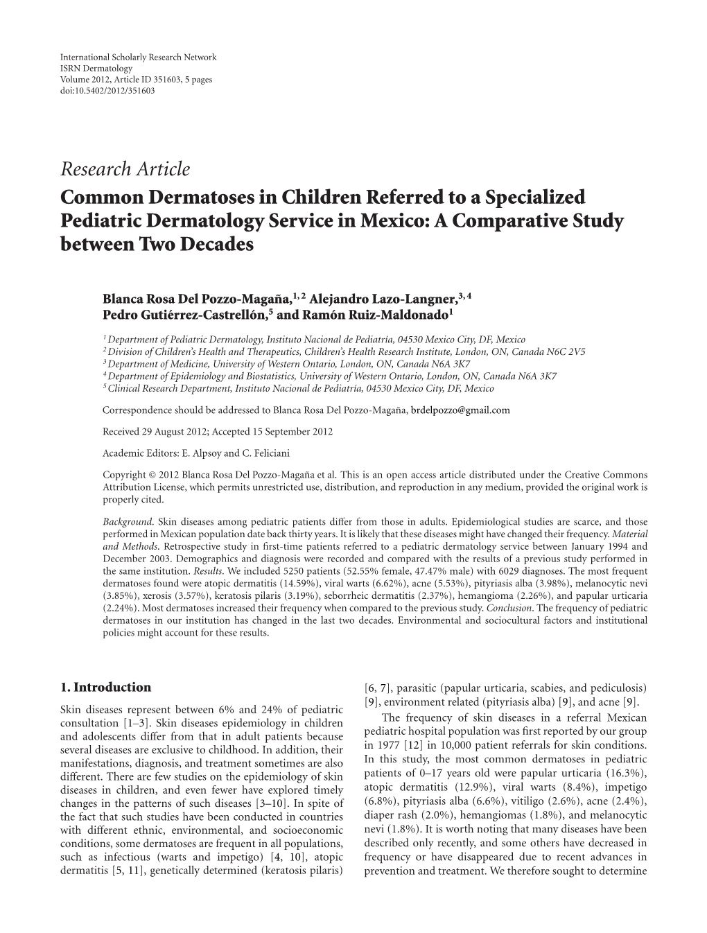 Common Dermatoses in Children Referred to a Specialized Pediatric Dermatology Service in Mexico: a Comparative Study Between Two Decades