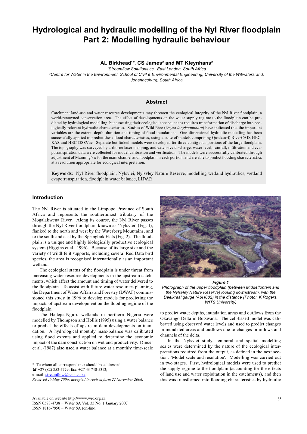 Hydrological and Hydraulic Modelling of the Nyl River ﬂoodplain Part 2: Modelling Hydraulic Behaviour