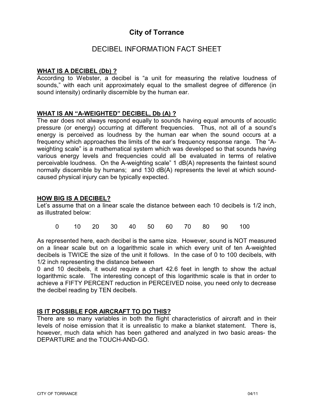 City of Torrance DECIBEL INFORMATION FACT SHEET