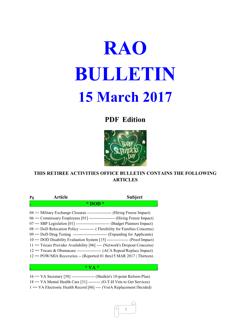 RAO BULLETIN 15 March 2017