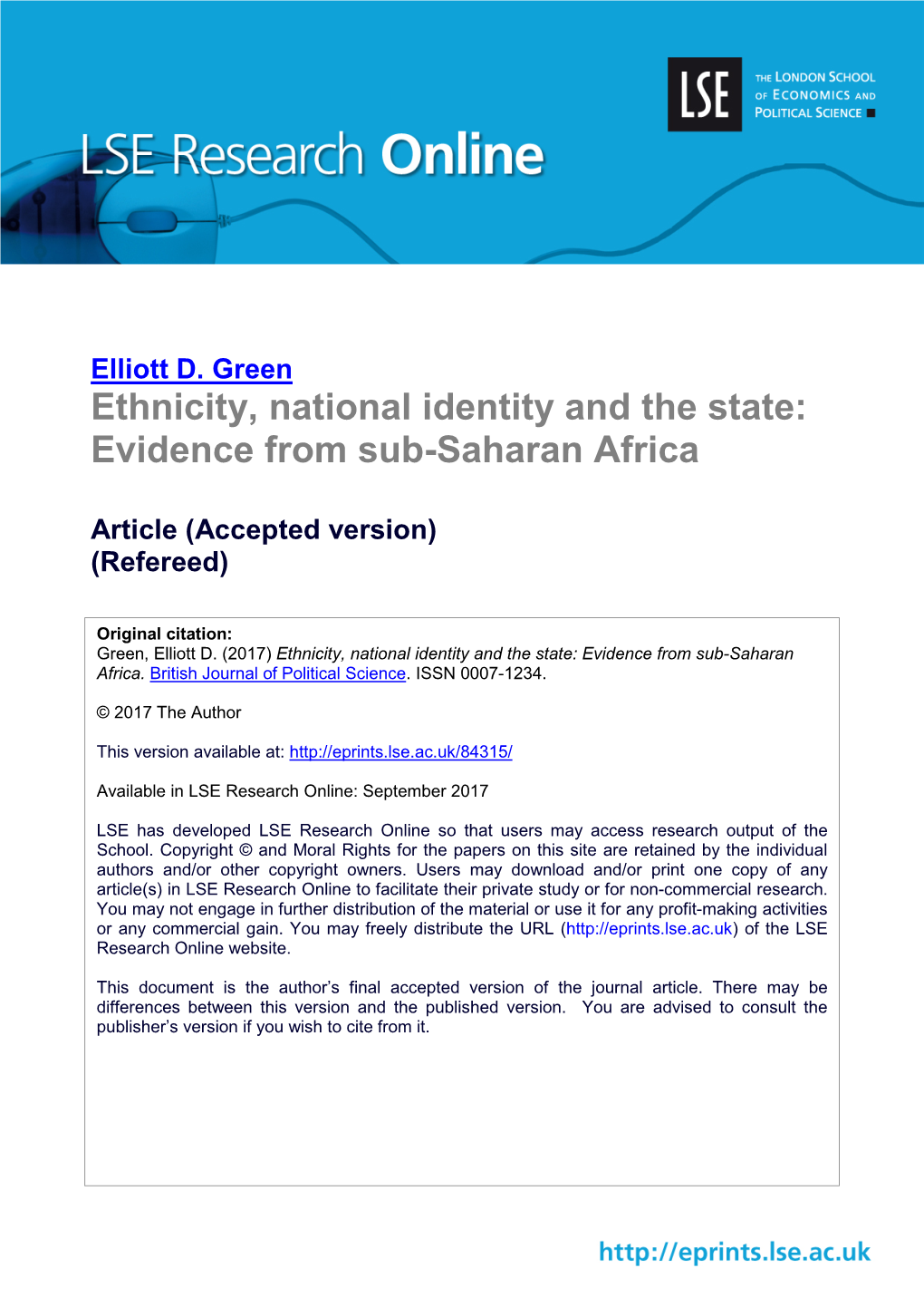 Ethnicity, National Identity and the State: Evidence from Sub-Saharan Africa