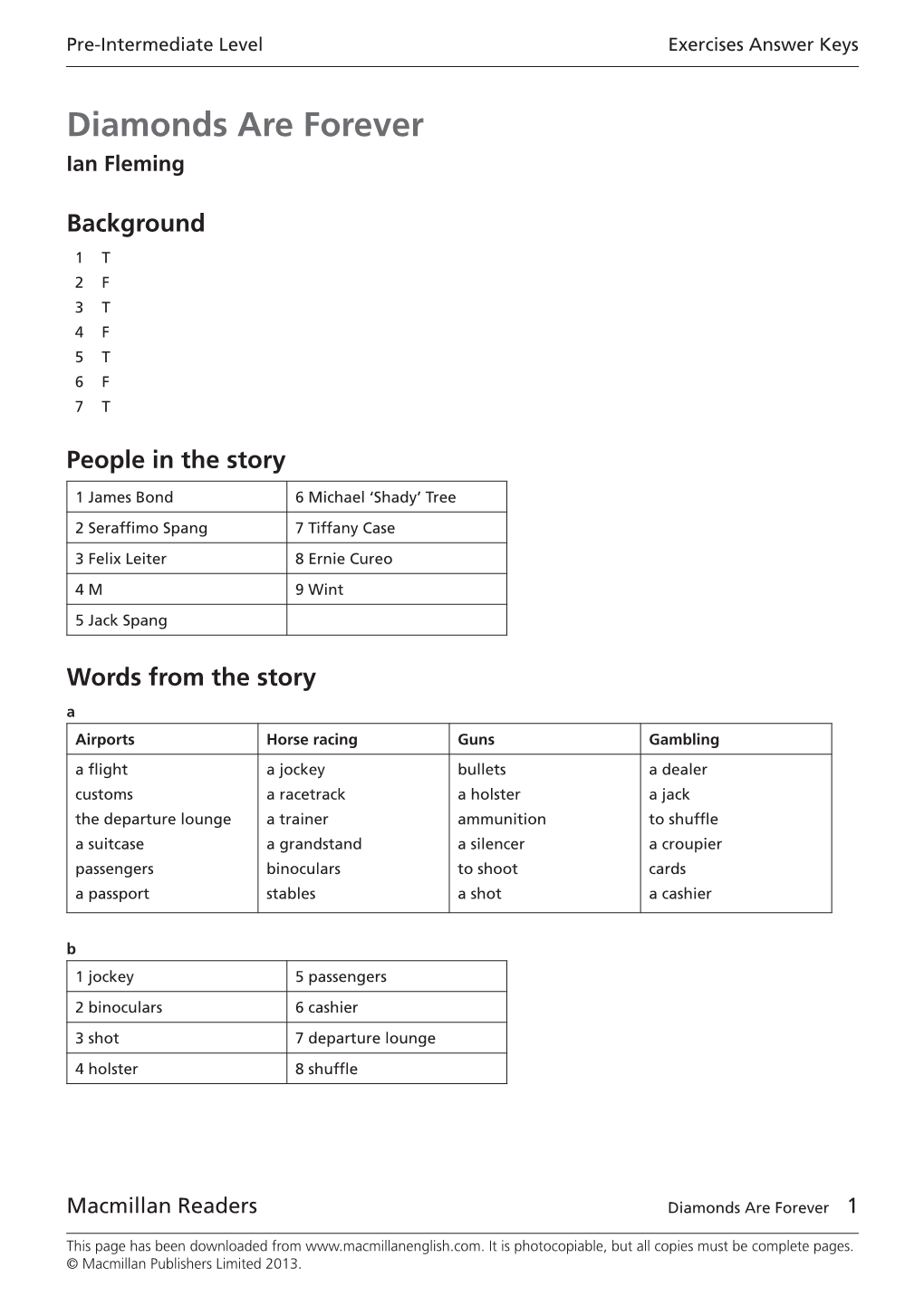 Diamonds Are Forever Exercises Answer Keys